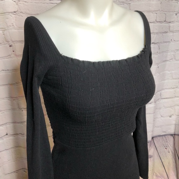 NWT American Eagle black long sleeve square neck smocked mini dress size XSP - Picture 3 of 12